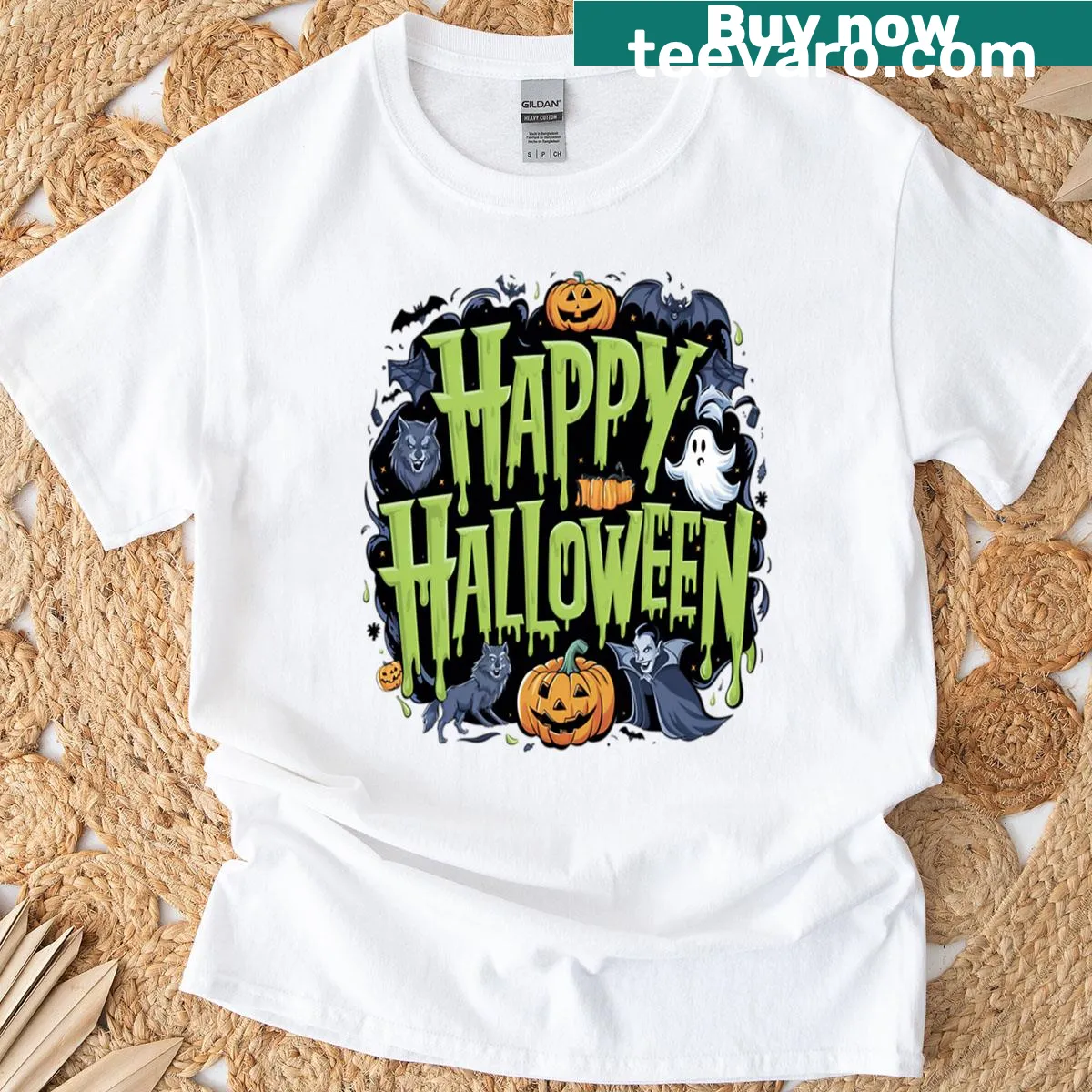 Playful pumpkin graphic T-shirt for Halloween — on a men's t-shirt