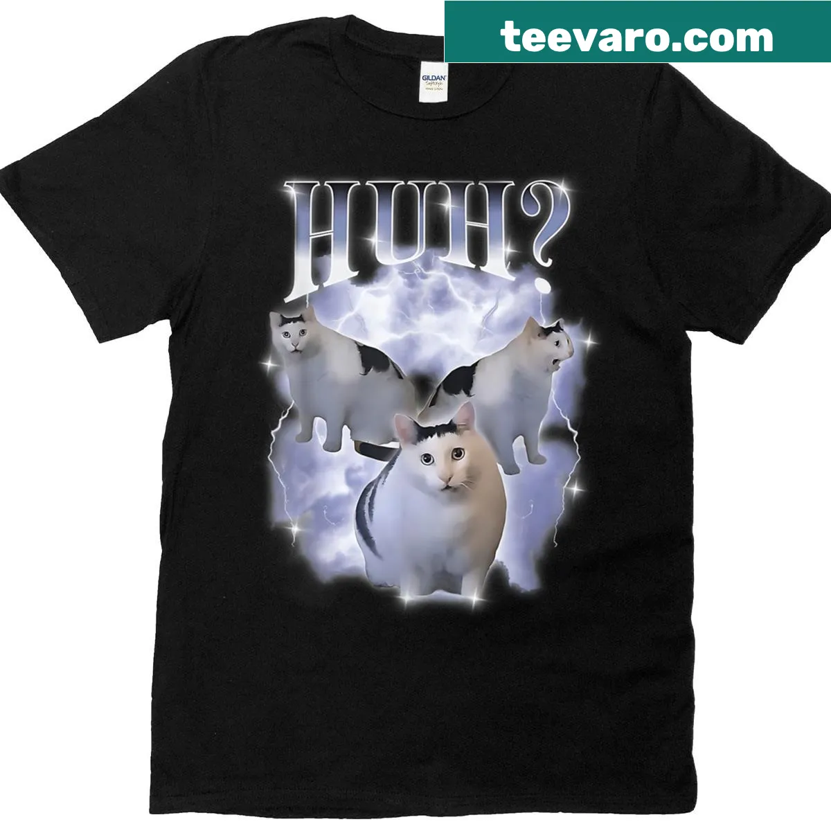 Funny graphic of a chonky cat representing a meme — on a men's t-shirt