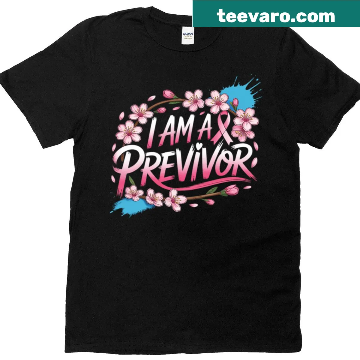 Breast cancer awareness t-shirt with a pink ribbon design — on a men's t-shirt