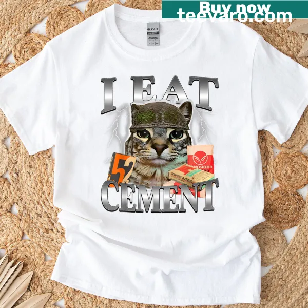Funny cat meme t-shirt featuring a cartoon cat and a humorous phrase