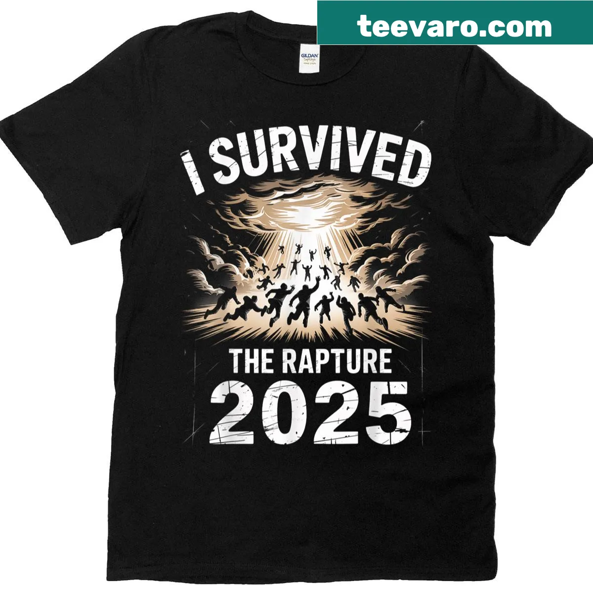 Funny T-shirt with the saying 'I Survived The Rapture Of 2025' — on a men's t-shirt
