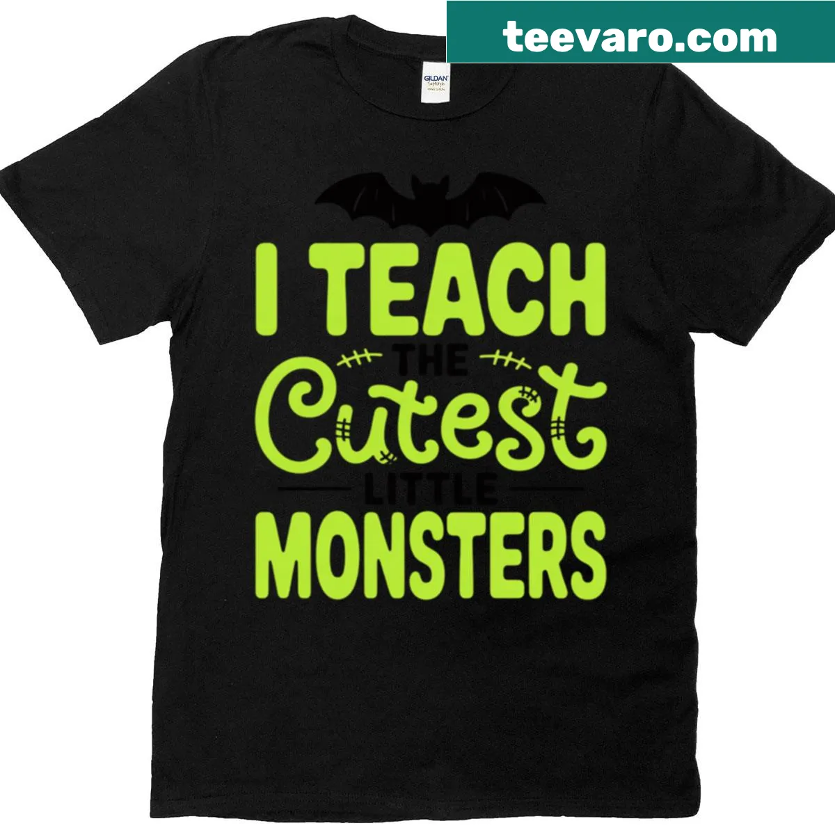 Cute teacher t-shirt featuring cartoon monsters — on a men's t-shirt