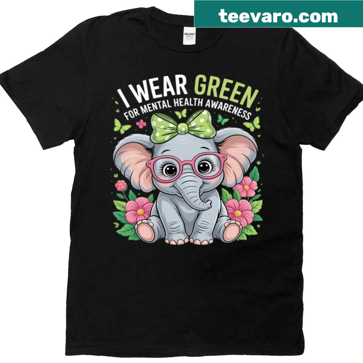 T-shirt featuring green ribbon for mental health awareness — on a men's t-shirt