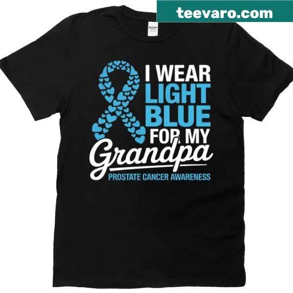 Light blue t-shirt with text supporting prostate cancer awareness for grandfathers