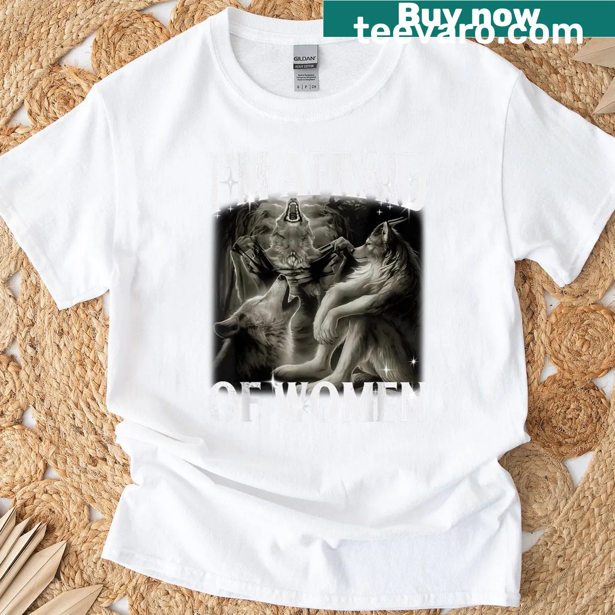 Funny werewolf graphic T-shirt with the text 'I'm Afraid of Women' — on a men's t-shirt