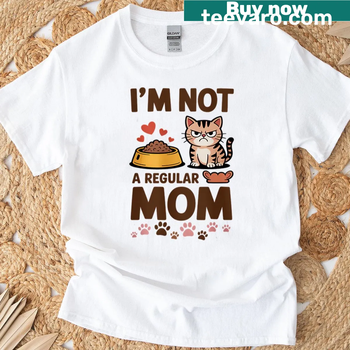 Funny Cat Mom T-shirt with playful text design — on a men's t-shirt