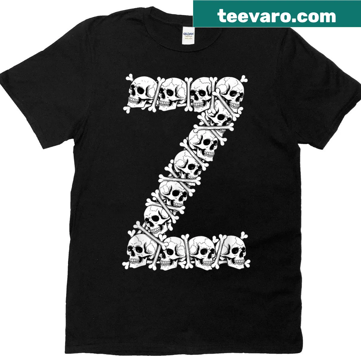Halloween-themed T-shirt with skulls and letter Z design — on a men's t-shirt