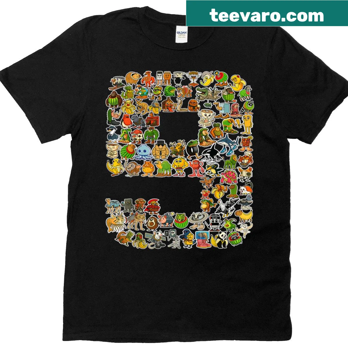 Whimsical birthday t-shirt with 90 brainrot characters for kids — on a men's t-shirt