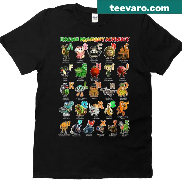 T-shirt featuring 90 funny Gen Z meme characters in a playful design.