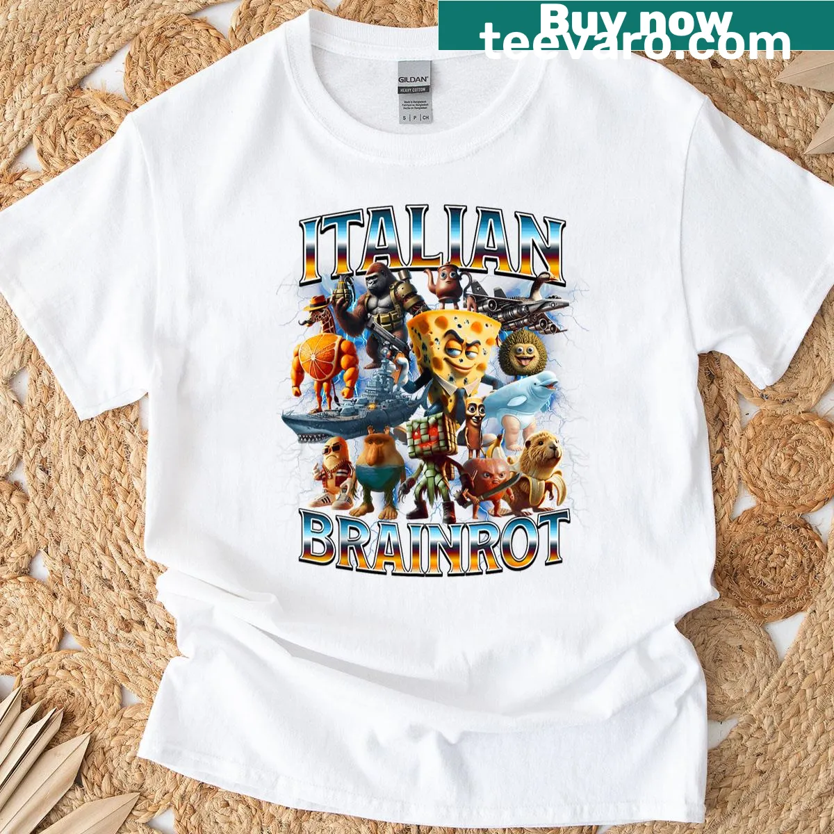 T-shirt featuring cartoon characters inspired by Gen Z memes and humor. — on a men's t-shirt