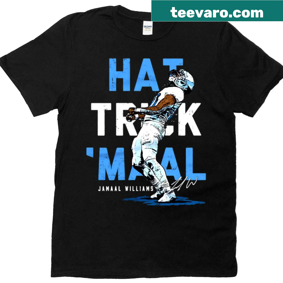 Cartoon football players t-shirt featuring Jamaal Williams and others — on a men's t-shirt