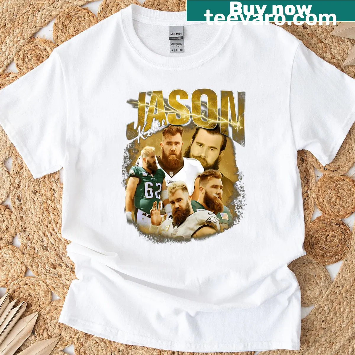 T-shirt featuring an illustration of football player Jason Kelce. — on a men's t-shirt