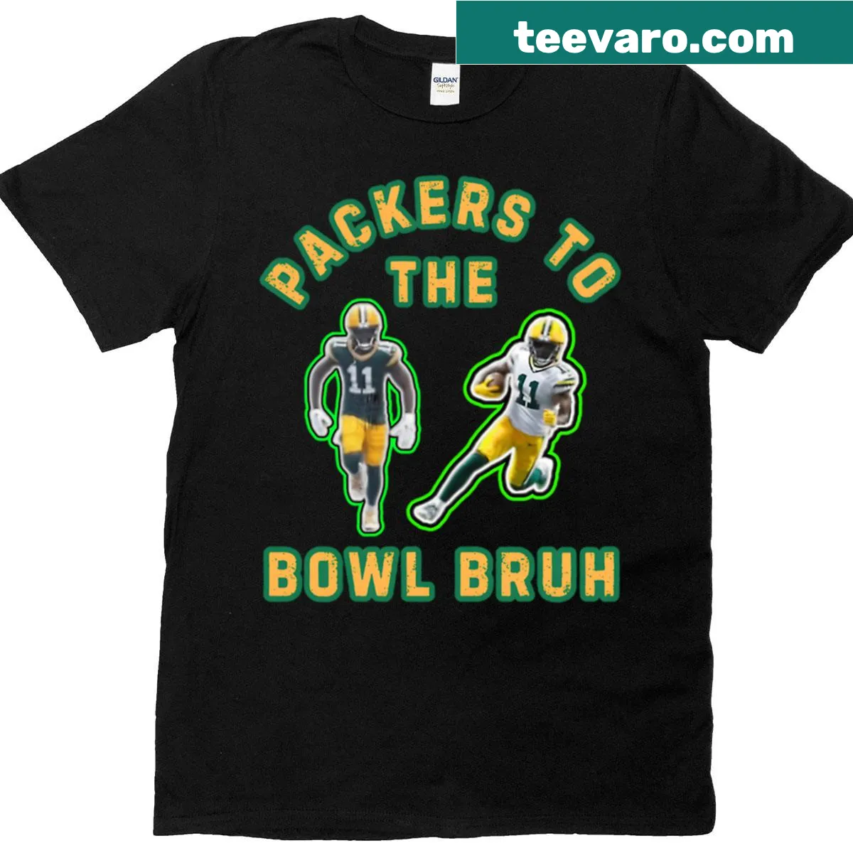 Packers-themed t-shirt featuring an engaging sports graphic — on a men's t-shirt