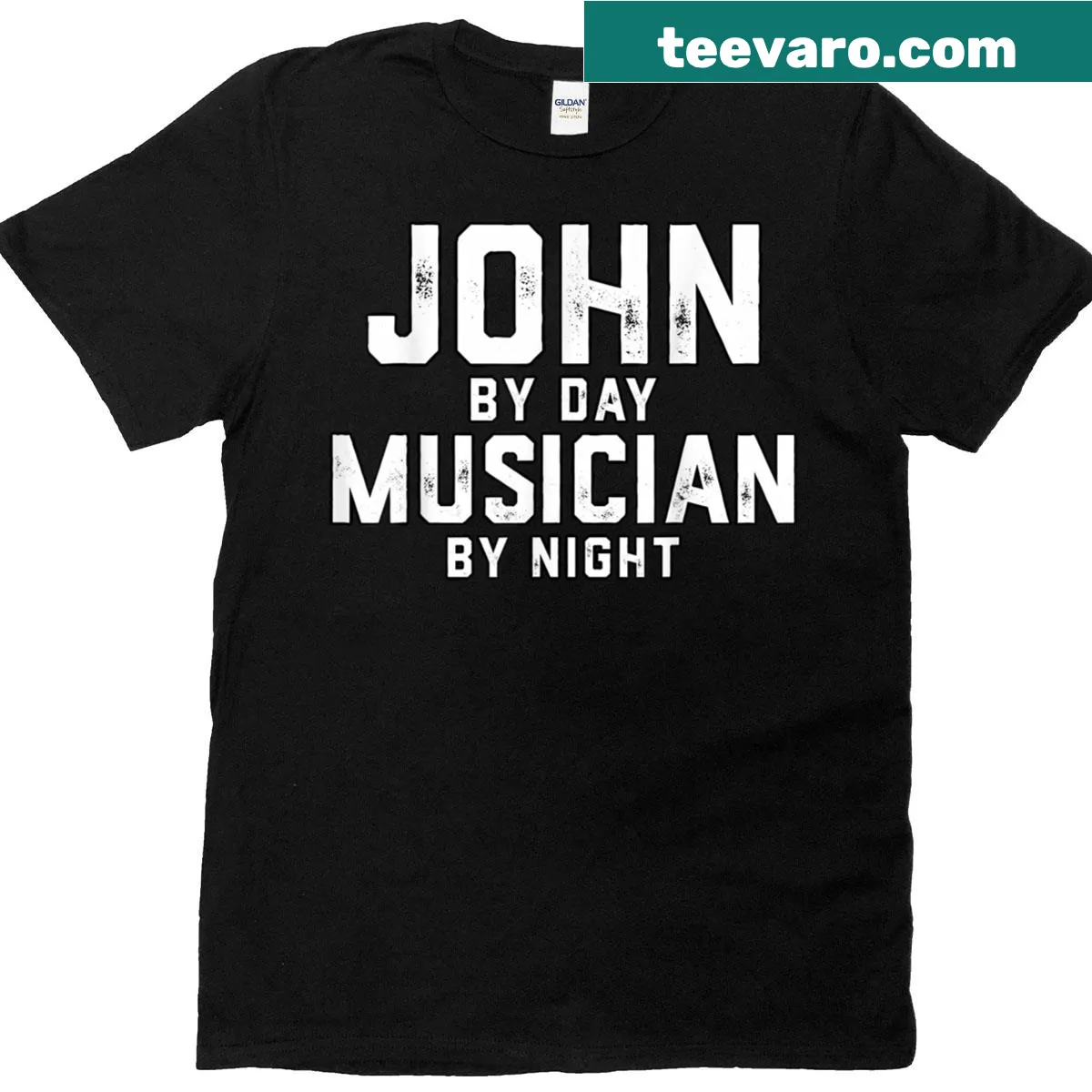 Musician John-themed Halloween t-shirt with playful graphics — on a men's t-shirt