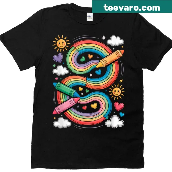 Kawaii kidcore t-shirt with rainbow crayon swirl design