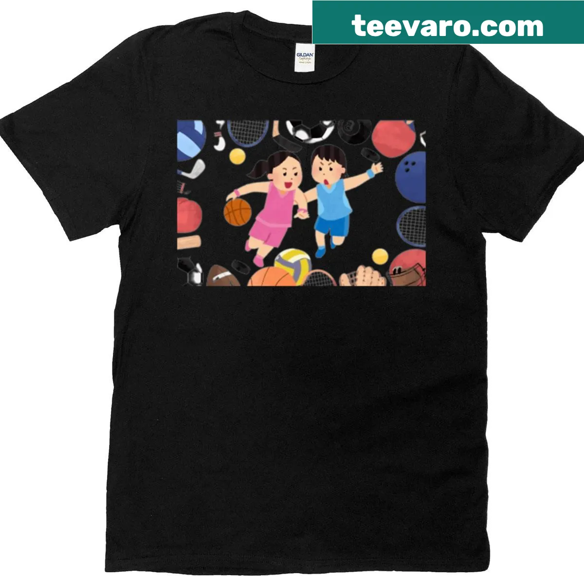 Kids Playing With The Ball T-shirt with playful illustrations — on a men's t-shirt