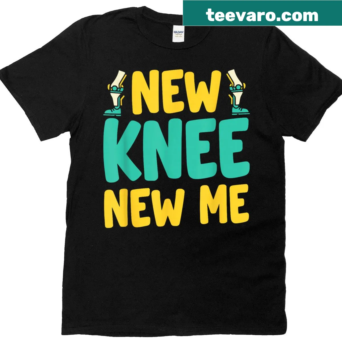 Recovery T-shirt featuring motivational phrase New Knee New Me — on a men's t-shirt
