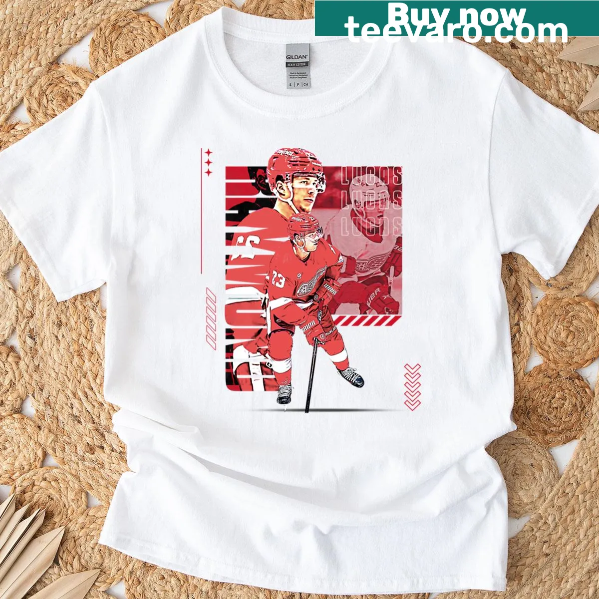 Vintage distressed hockey player graphic on a T-shirt. — on a men's t-shirt