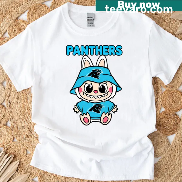 Illustration of Labubu supporting the Panthers on a T-shirt