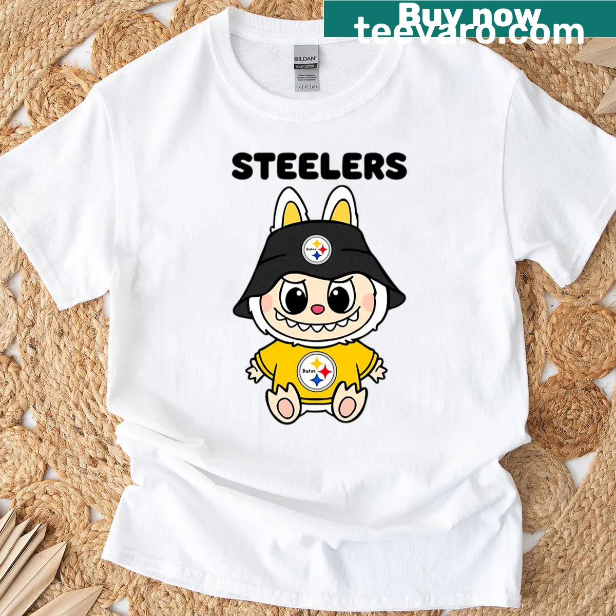 Whimsical fan art celebrating the Steelers on a T-shirt. — on a men's t-shirt