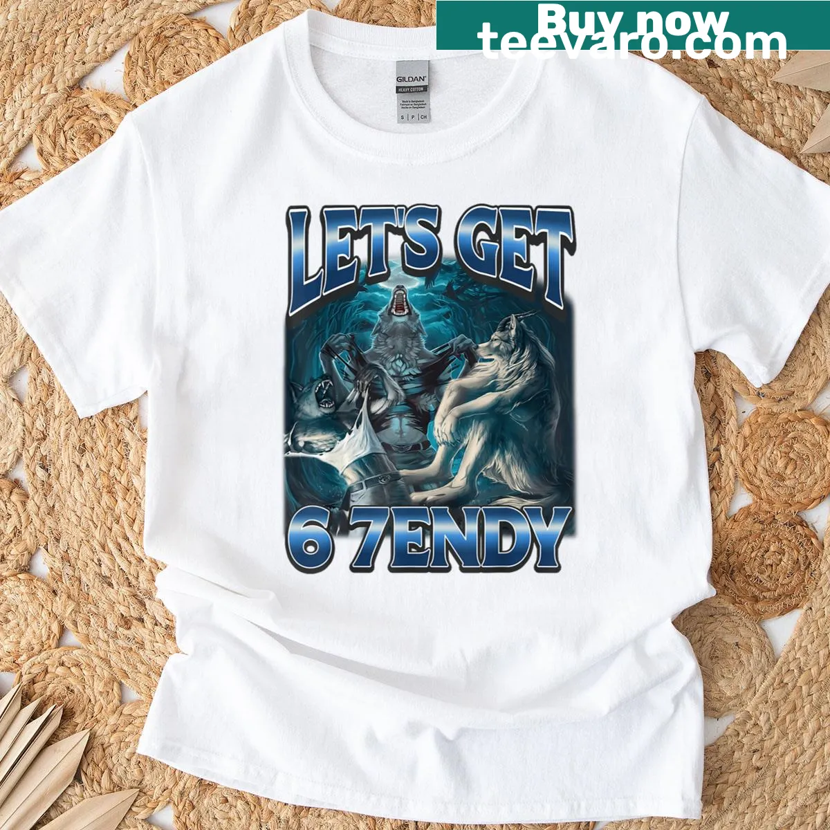 Funny Alpha Wolf meme typography t-shirt — on a men's t-shirt