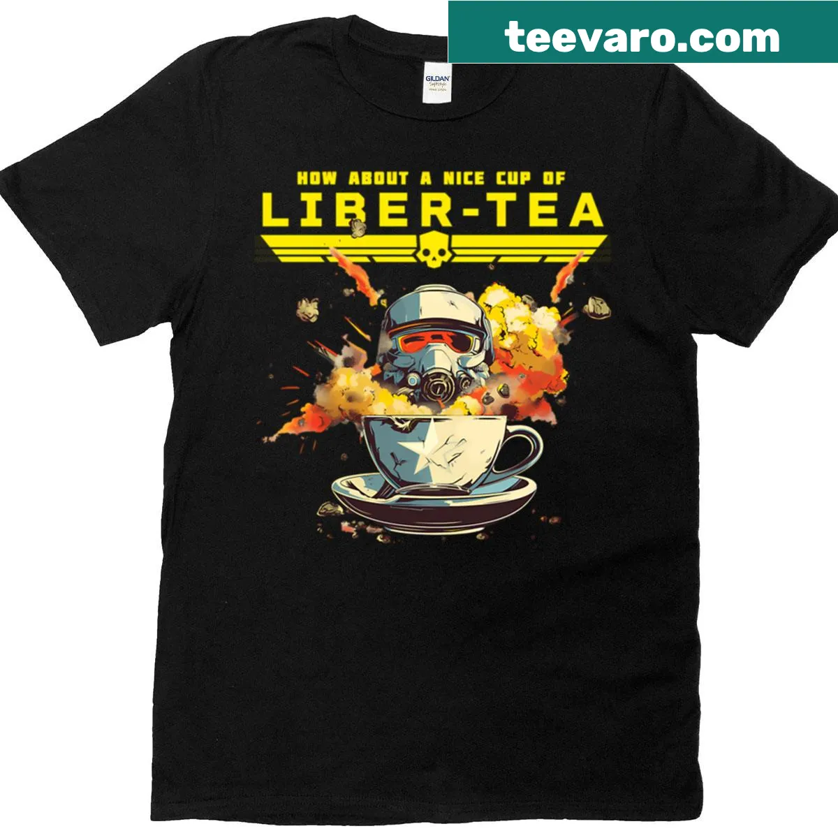 Helldivers II themed graphic T-shirt for gamers — on a men's t-shirt