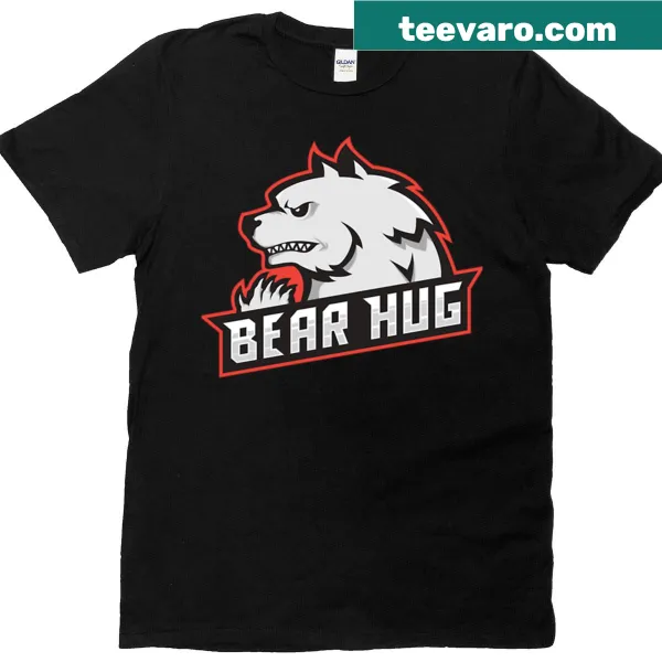 Cartoon design of an angry bear hugging on a T-shirt