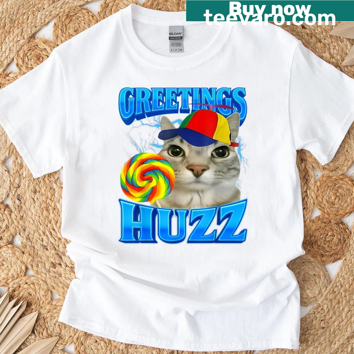 Funny T-shirt featuring a cute cat graphic and humorous text. — on a men's t-shirt
