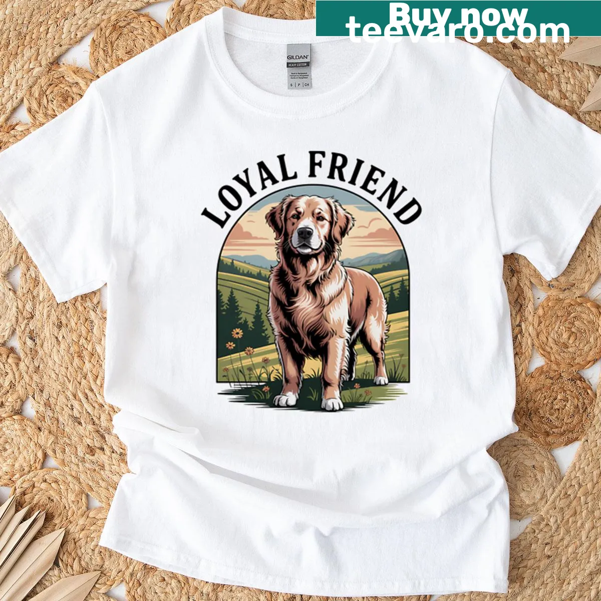 Illustration of a loyal dog in nature on the t-shirt — on a men's t-shirt