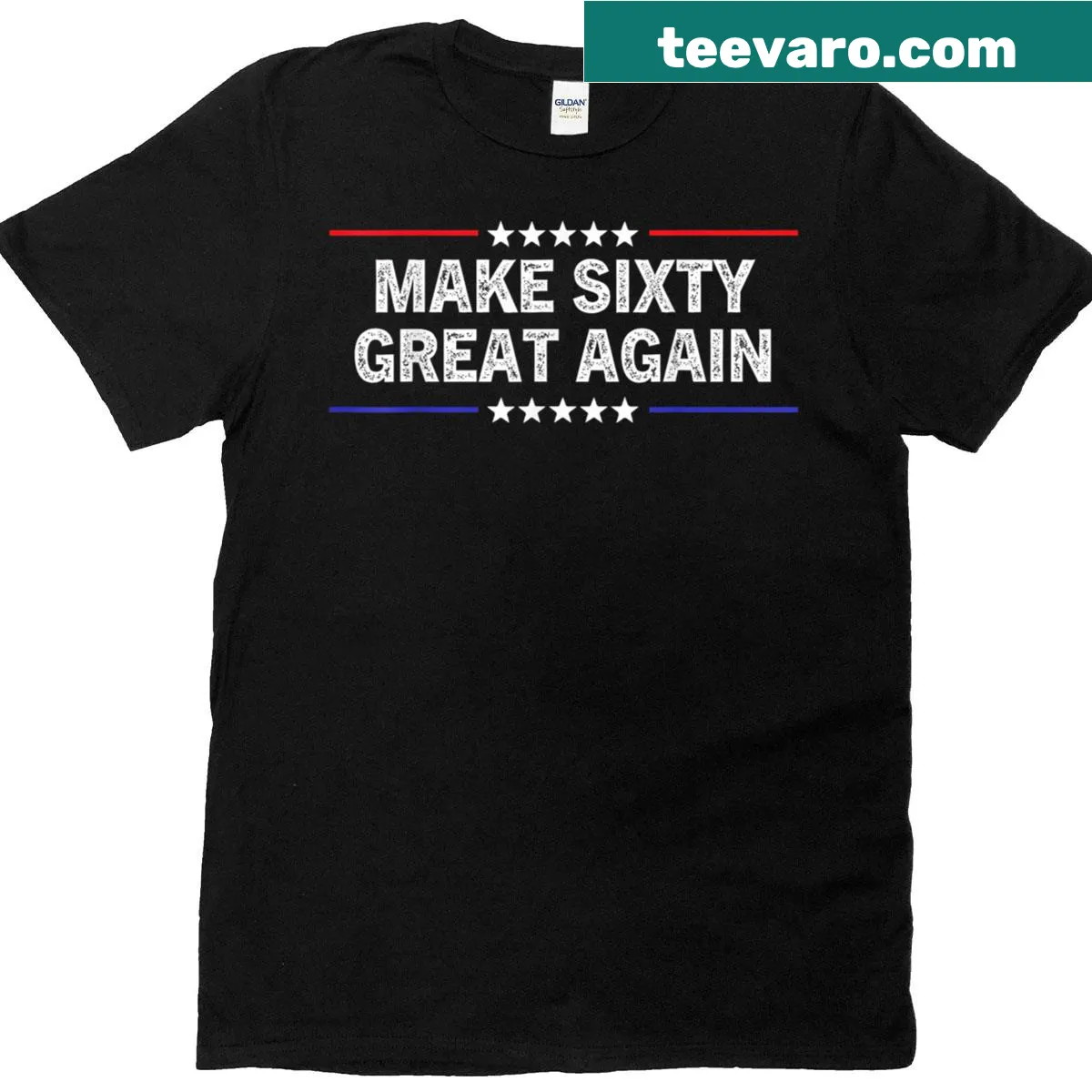Funny birthday t-shirt with slogan 'Make Sixty Great Again' — on a men's t-shirt