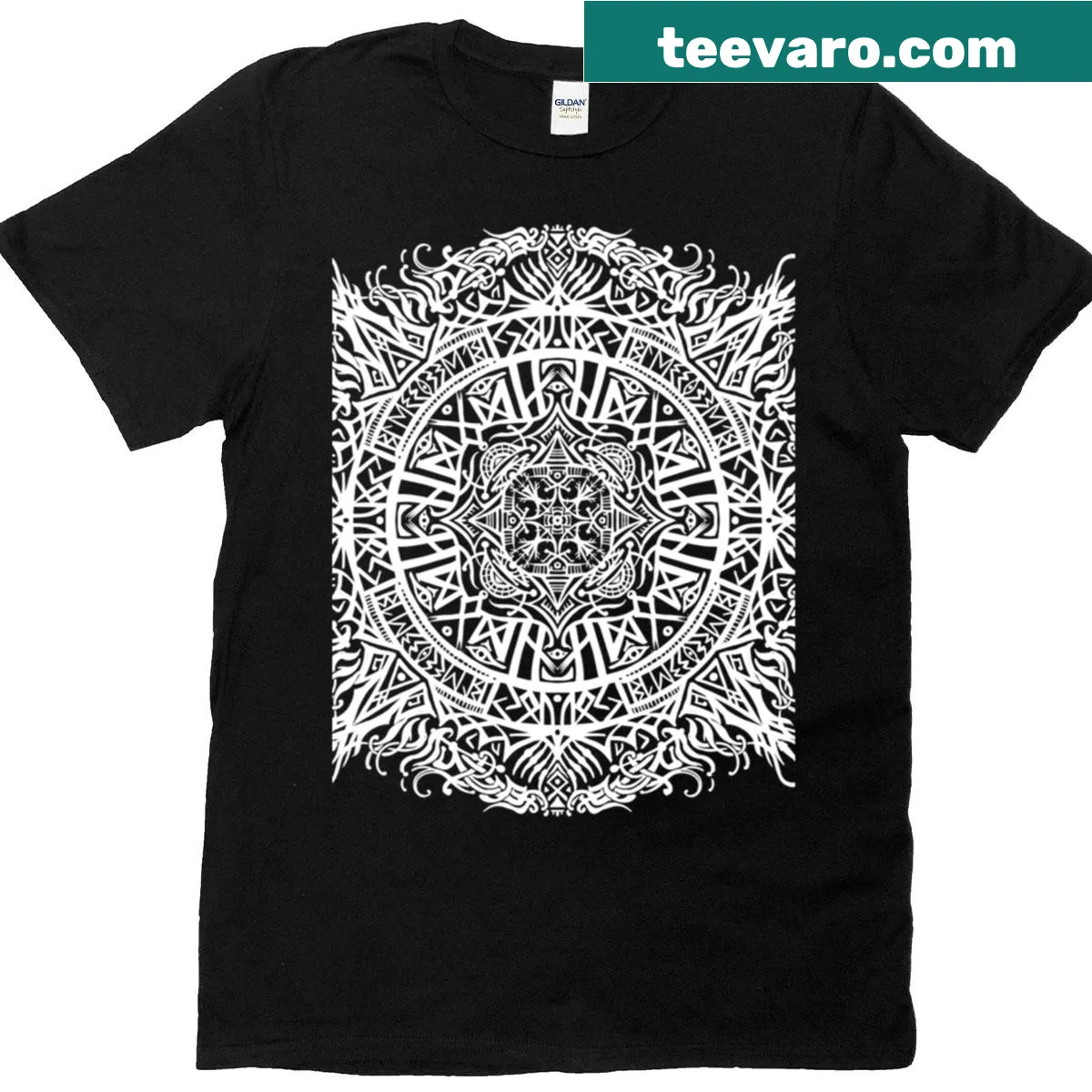 Mandala Runic T-shirt featuring intricate mandala design — on a men's t-shirt