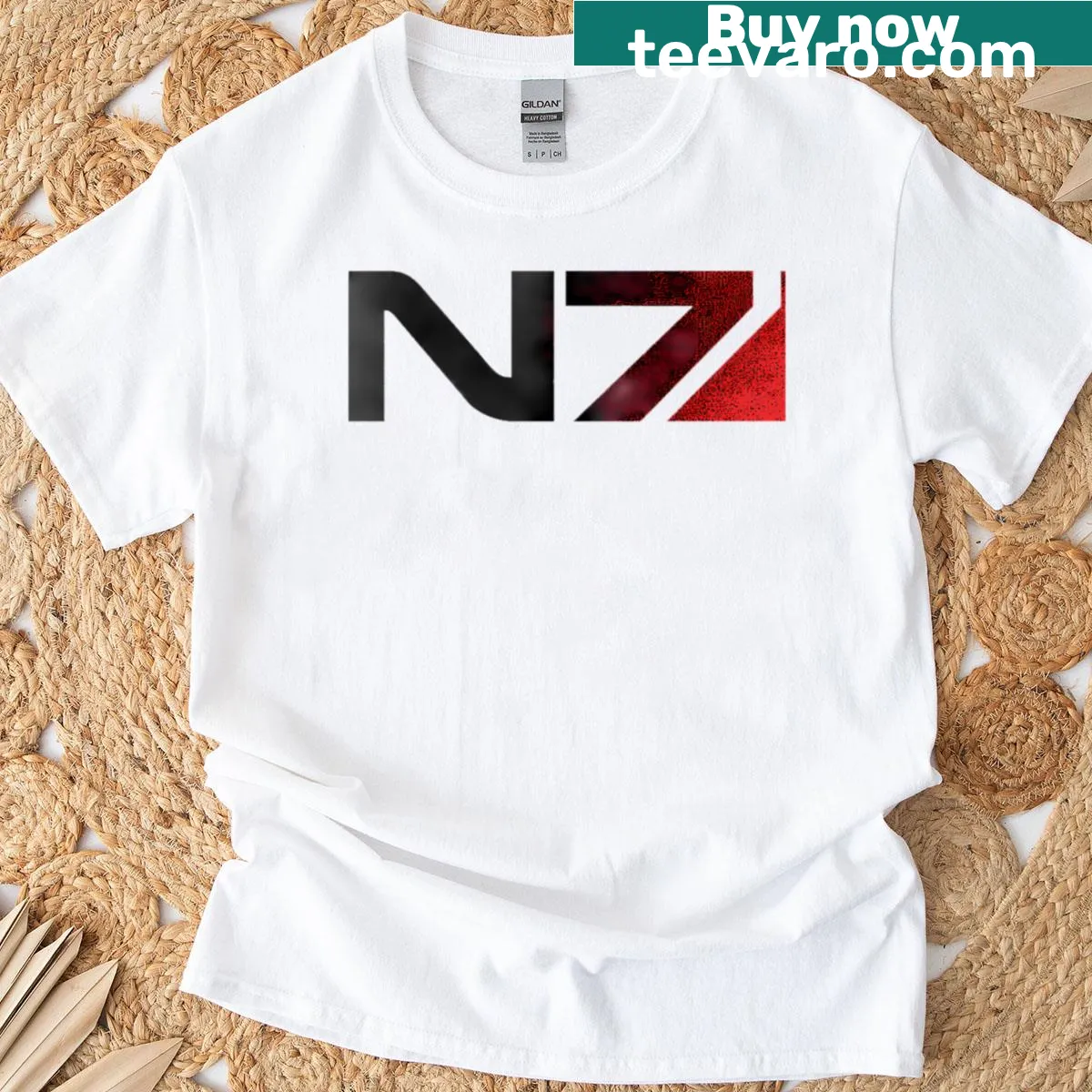 Distressed N7 logo T-shirt inspired by Mass Effect — on a men's t-shirt