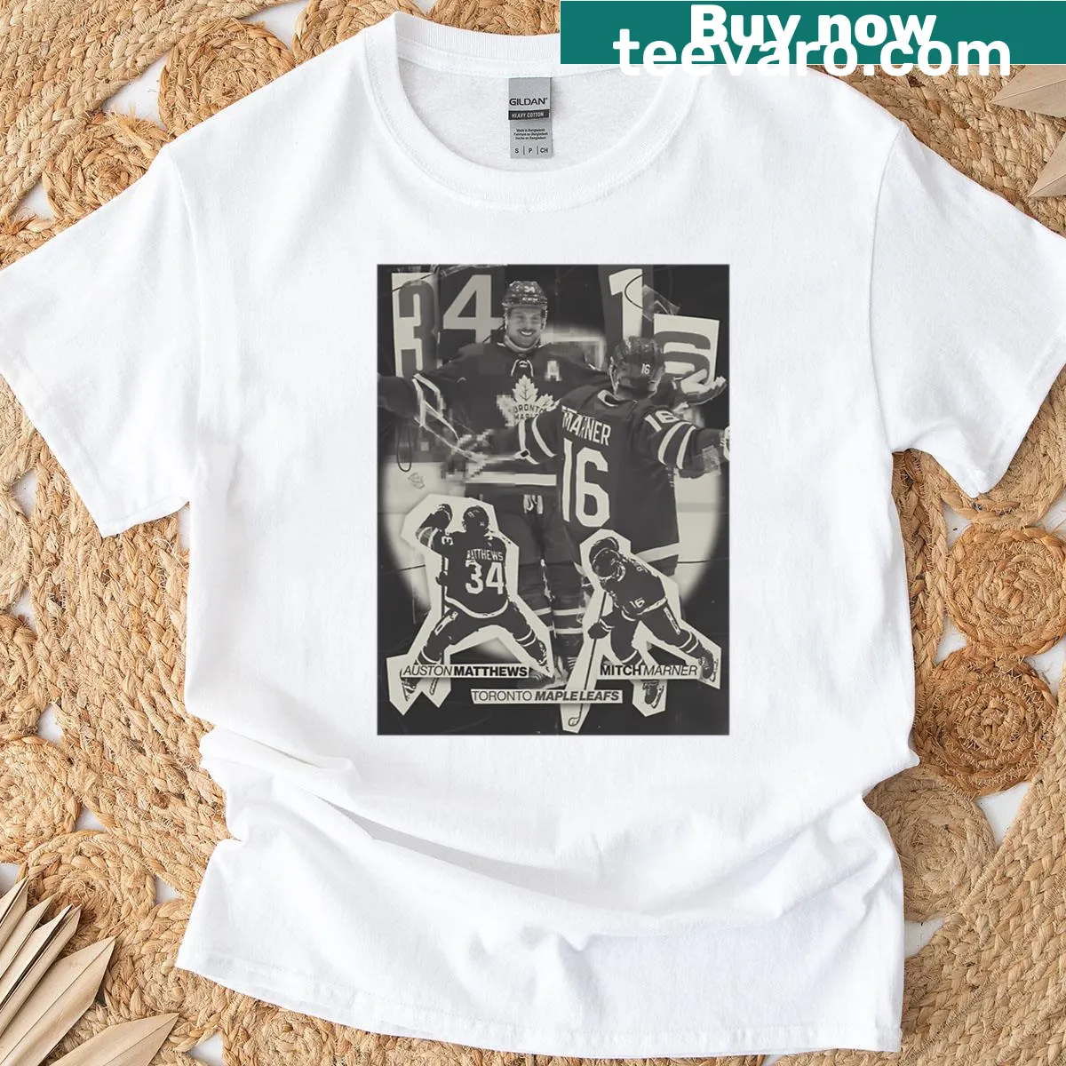 Stylish t-shirt featuring the names Matthews and Marner for hockey fans — on a men's t-shirt