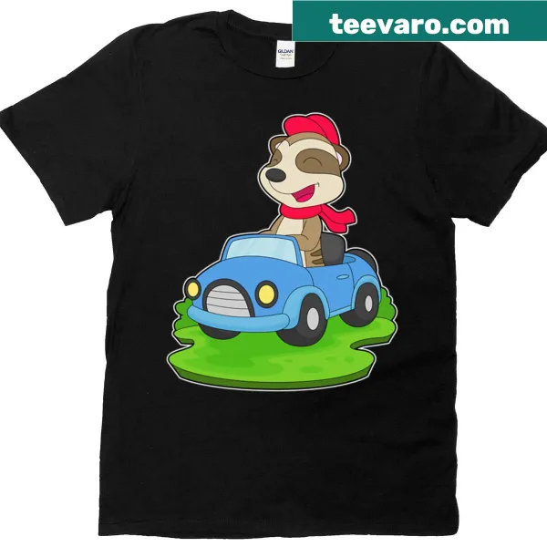 Cartoon design of meerkats in a car on t-shirt