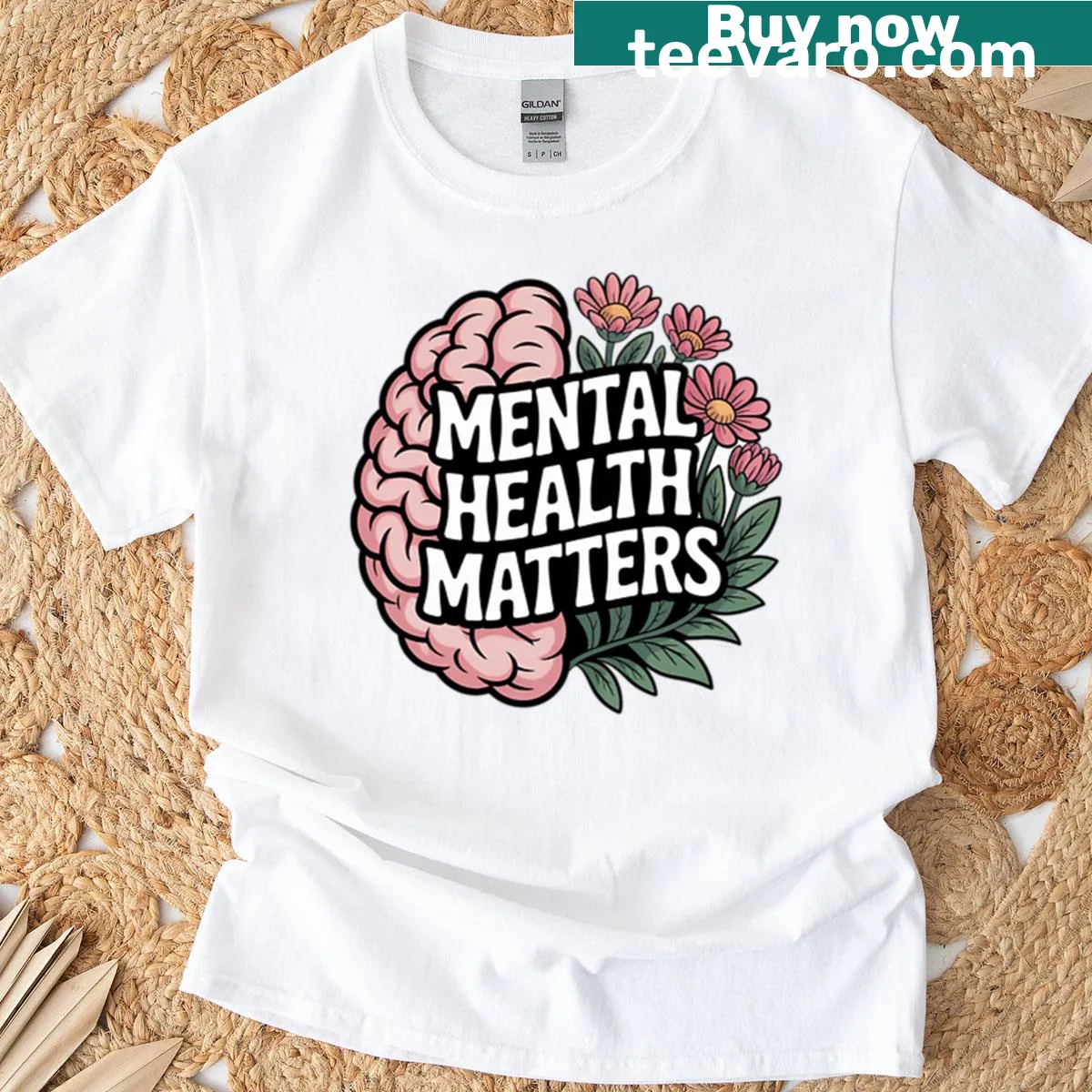 Typographic design reading Mental Health Matters for awareness — on a men's t-shirt