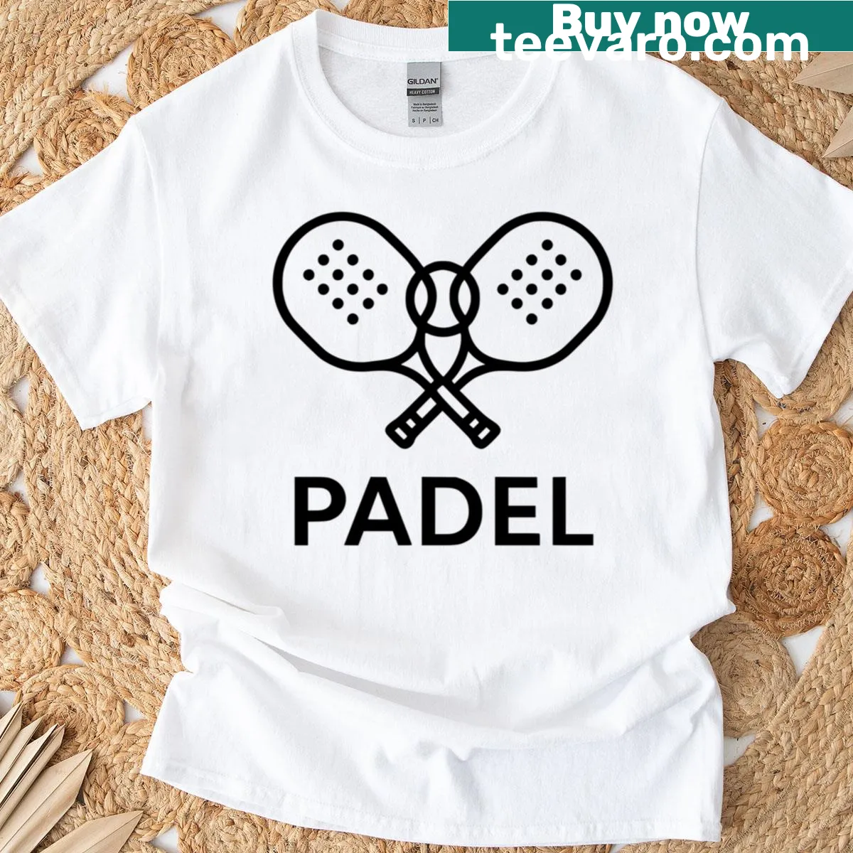 Minimalist padel logo with rackets graphic on a t-shirt — on a men's t-shirt