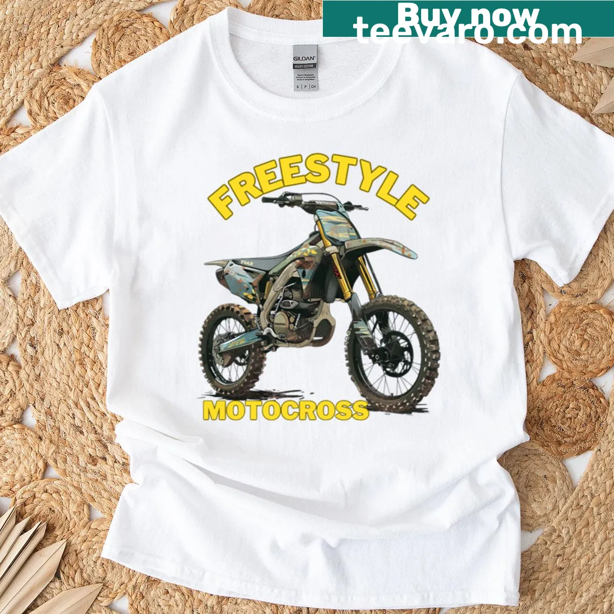 Minimalist silhouette of a Moto X motorcycle on a t-shirt — on a men's t-shirt
