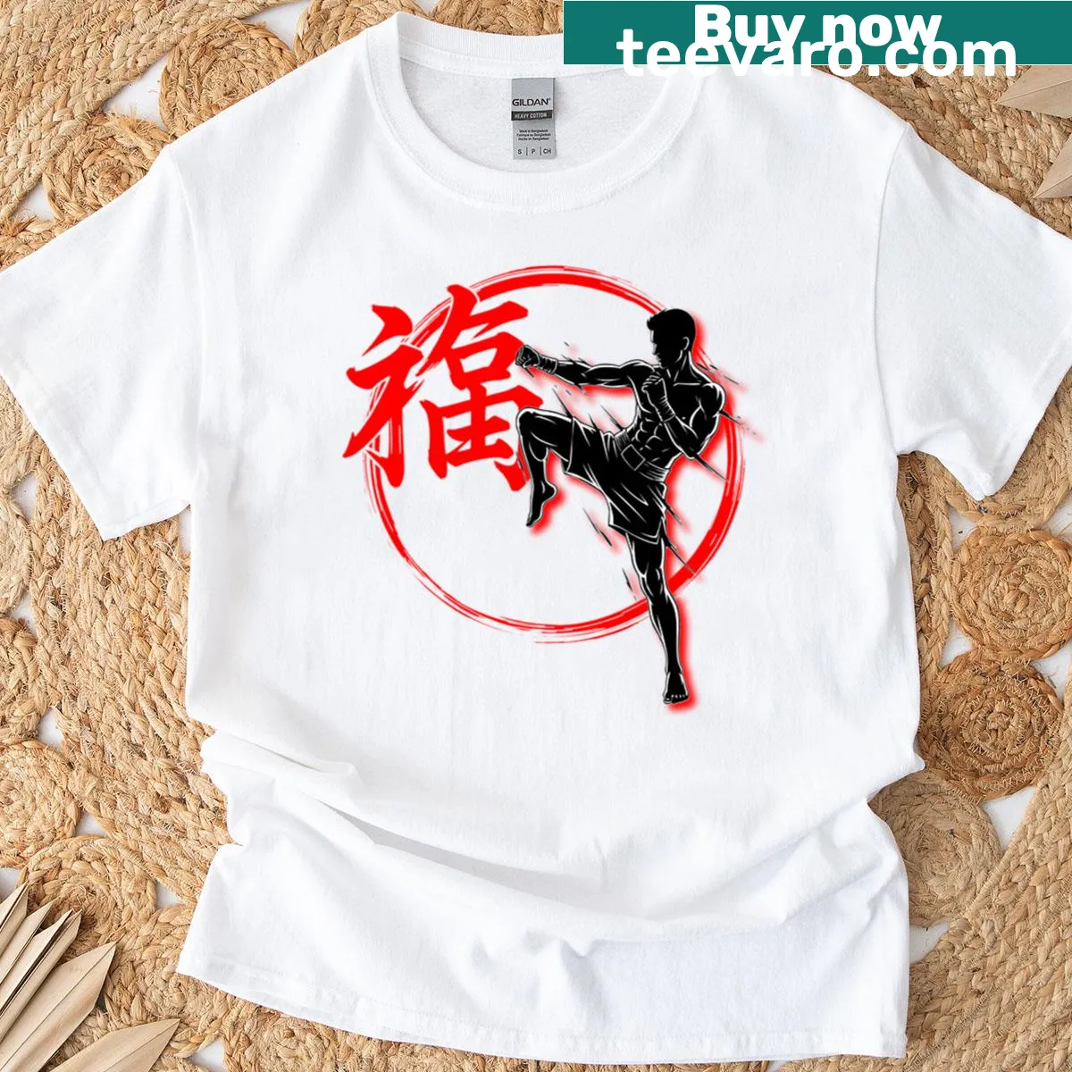 Illustration of a Muay Thai fighter showcasing martial arts — on a men's t-shirt