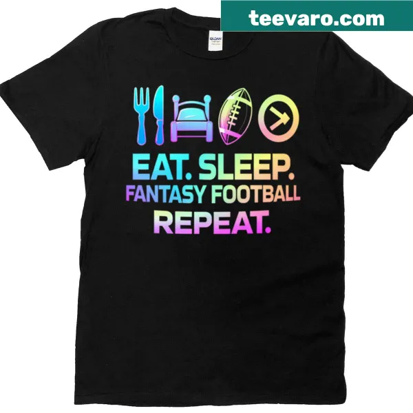 Neon graphic T-shirt with glowing icons for fantasy football fans.