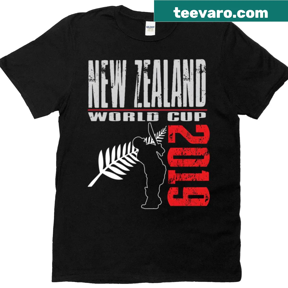 New Zealand cricket supporter t-shirt featuring team logo and championship text — on a men's t-shirt