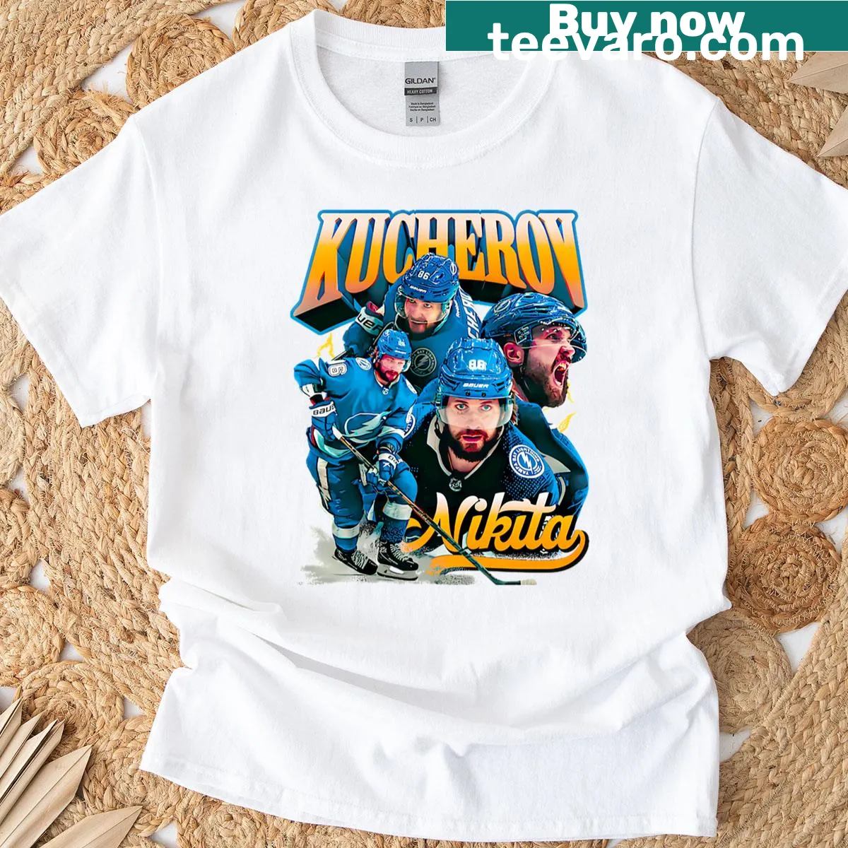 Retro Nikita 86 hockey graphic T-shirt — on a men's t-shirt