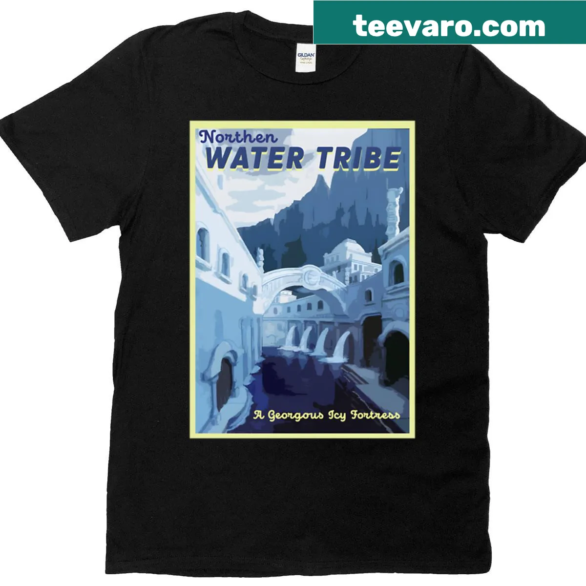 T-shirt featuring Northern Water Tribe illustration for travel enthusiasts — on a men's t-shirt