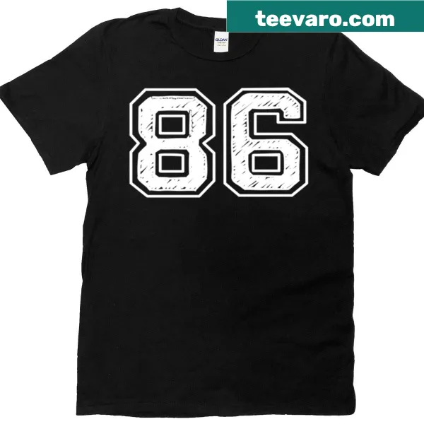 Minimalist t-shirt featuring the number 86 in clean typography