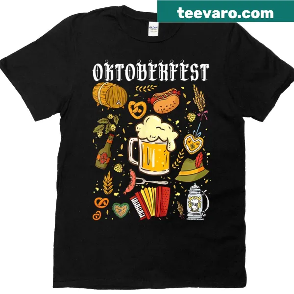 Oktoberfest-themed t-shirt with autumn leaves
