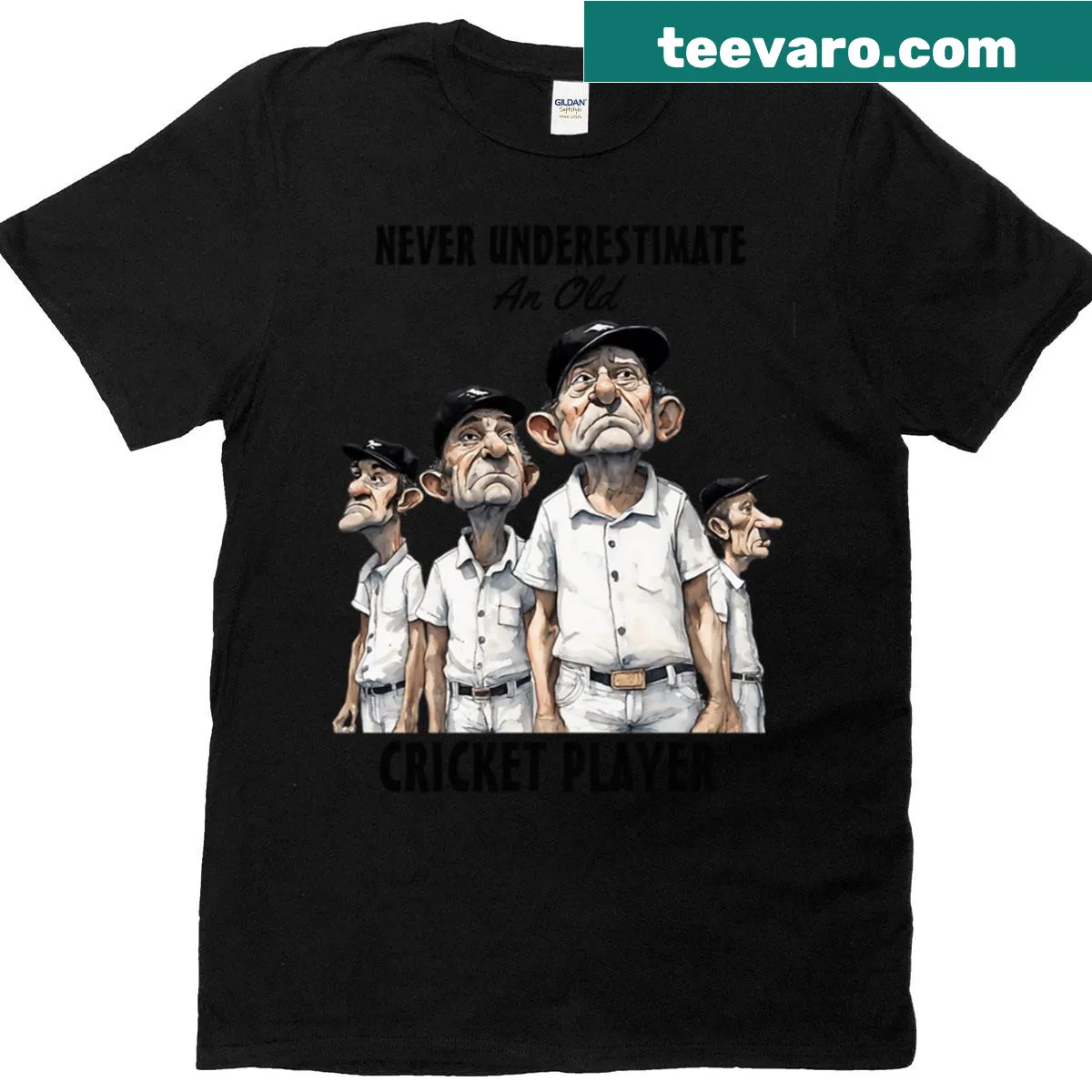Vintage-style Old Crickets Player T-shirt — on a men's t-shirt