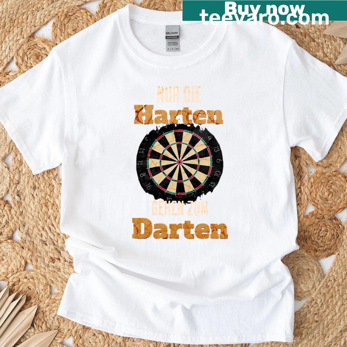 T-shirt featuring humorous text about toughness in darts. — on a men's t-shirt