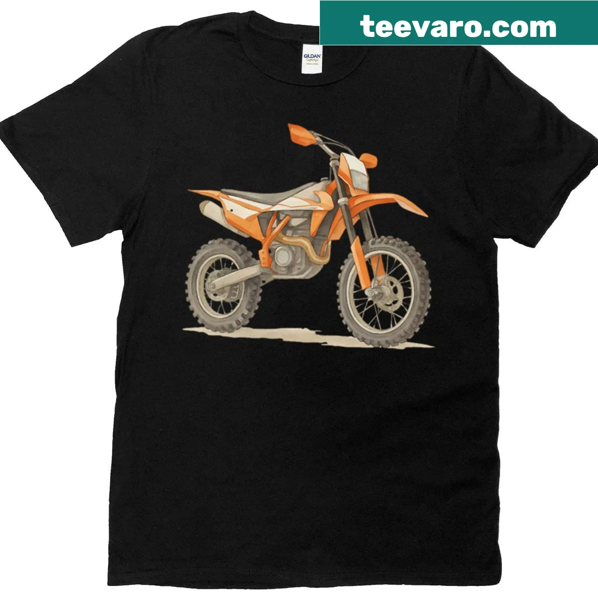 Dirt bike t-shirt with playful off-road motorcycle graphic — on a men's t-shirt