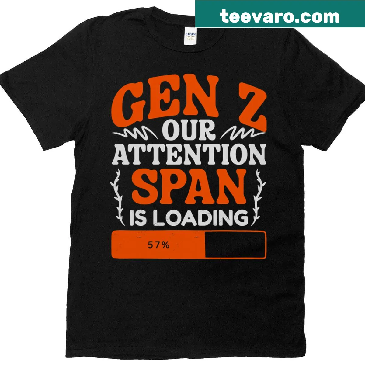 T-shirt with 'Our Attention Is Loading' humorous text — on a men's t-shirt