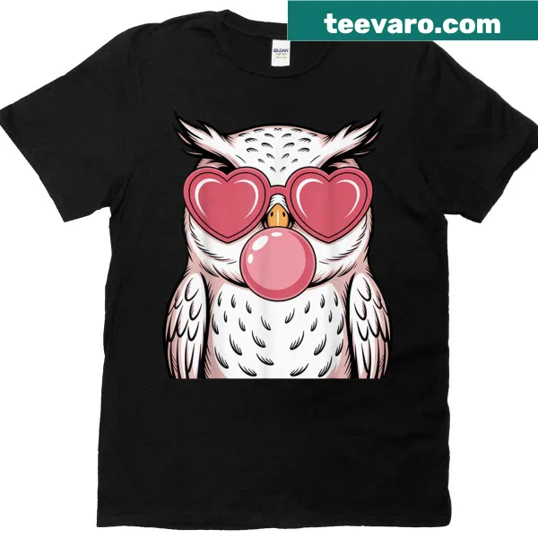 Cartoon owl with sunglasses blowing bubbles on T-shirt
