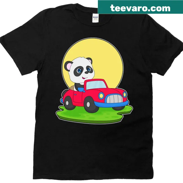 Playful T-shirt featuring a panda driving a cartoon car
